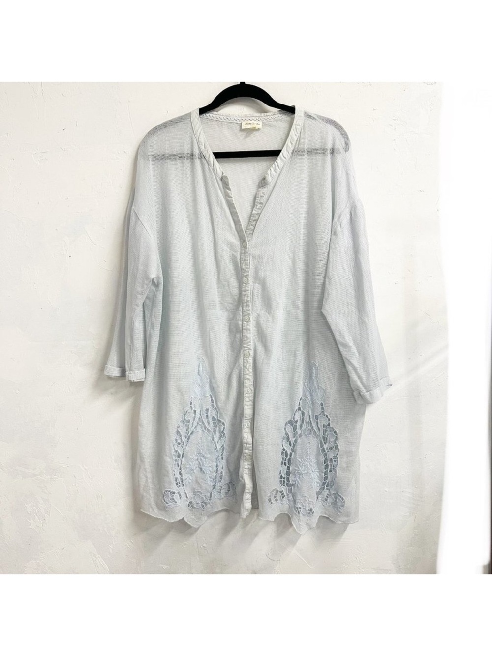 Meadow Rue Anthropologie Mesh Embroidered Ciel Tunic Top Blue Womens XL